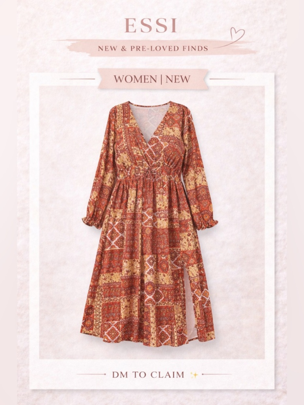 SHEIN Rust and Cream Patchwork Maxi Dress